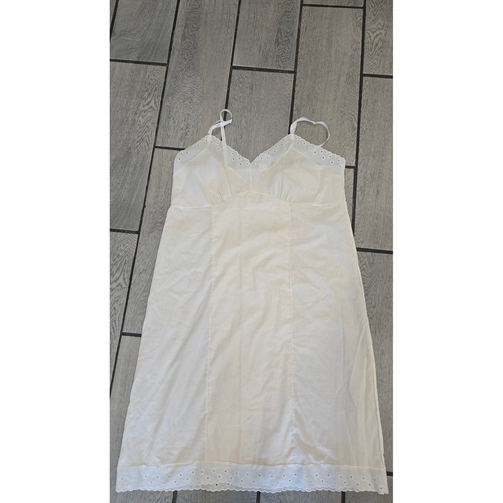 Sliperfection Vintage White Eyelet Lace Trim Full Slip Dress - M